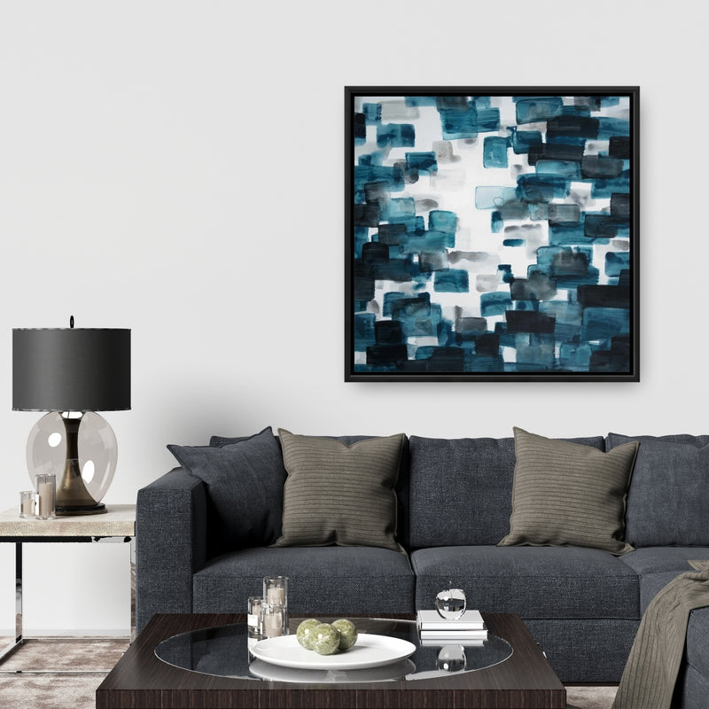 Turquoise And Gray Shapes, Fine art gallery wrapped canvas 16x48