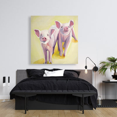 Two Smiling Pigs, Fine art gallery wrapped canvas 36x36