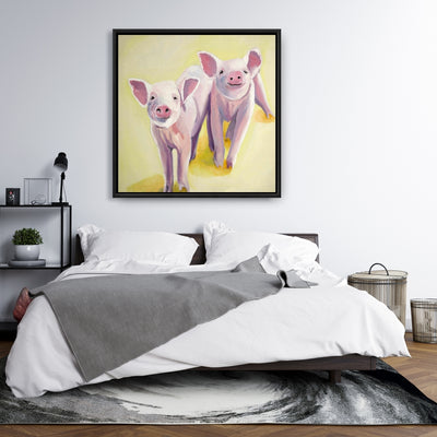 Two Smiling Pigs, Fine art gallery wrapped canvas 36x36