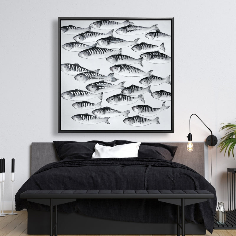 Gray School Of Fish, Fine art gallery wrapped canvas 16x48