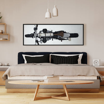 Overhead View Of A Motorcycle, Fine art gallery wrapped canvas 16x48