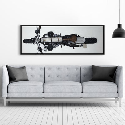 Overhead View Of A Motorcycle, Fine art gallery wrapped canvas 16x48