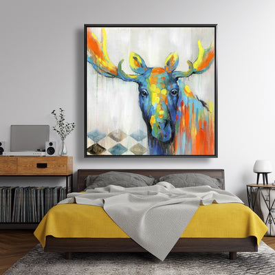 Colorful Abstract Moose, Fine art gallery wrapped canvas 36x36