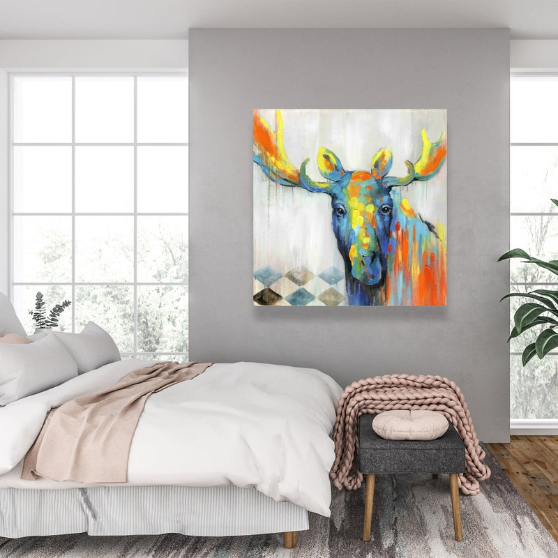 Colorful Abstract Moose, Fine art gallery wrapped canvas 36x36