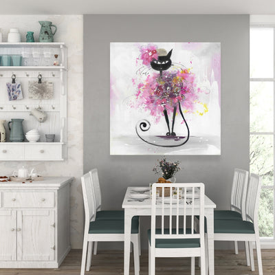 Cartoon Cat With Pink Flowers, Fine art gallery wrapped canvas 24x36