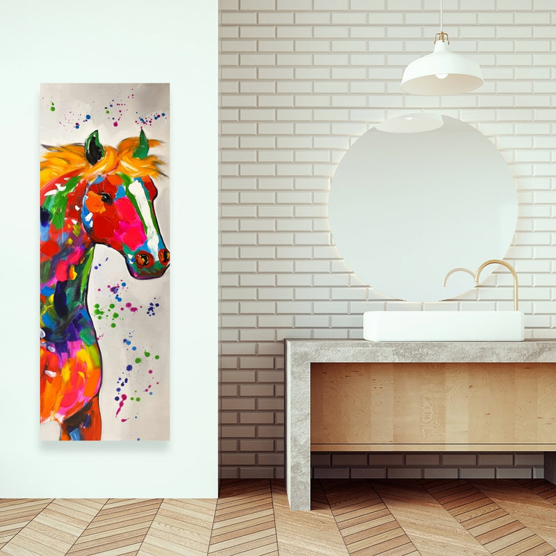Abstract Colorful Horse With Paint Splash, Fine art gallery wrapped canvas 16x48