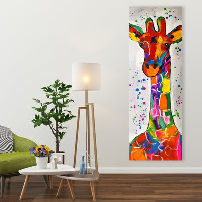 Abstract Colorful Giraffe With Paint Splash, Fine art gallery wrapped canvas 16x48