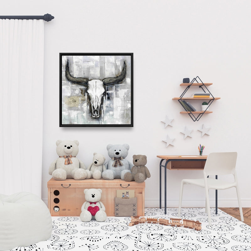 Bull Skull On An Industrial Background, Fine art gallery wrapped canvas 36x36