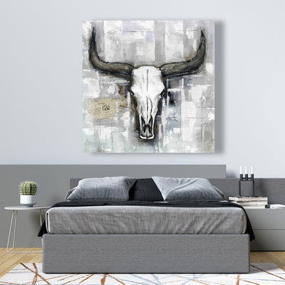 Bull Skull On An Industrial Background, Fine art gallery wrapped canvas 36x36