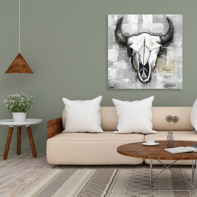 Industrial Style Bull Skull, Fine art gallery wrapped canvas 36x36