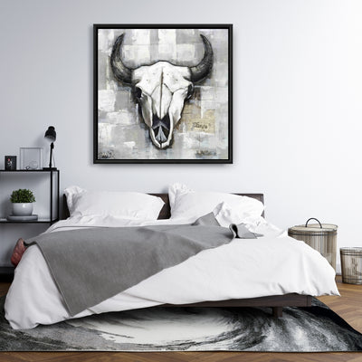 Industrial Style Bull Skull, Fine art gallery wrapped canvas 36x36