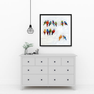 Colorful Birds On A Wire, Fine art gallery wrapped canvas 16x48