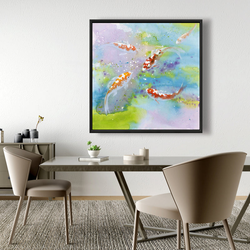 Four Koi Fish Swimming, Fine art gallery wrapped canvas 36x36