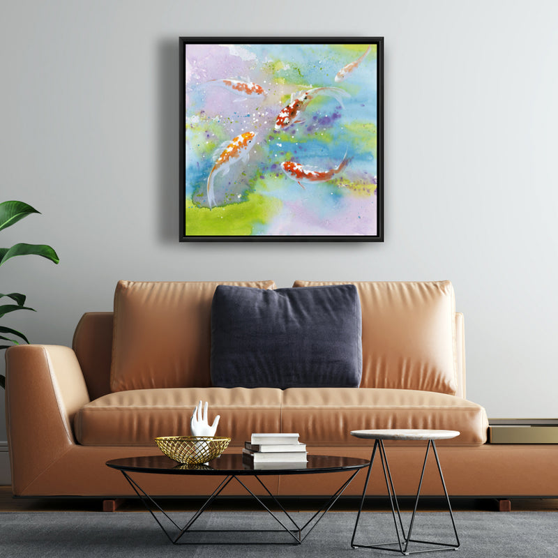 Four Koi Fish Swimming, Fine art gallery wrapped canvas 36x36
