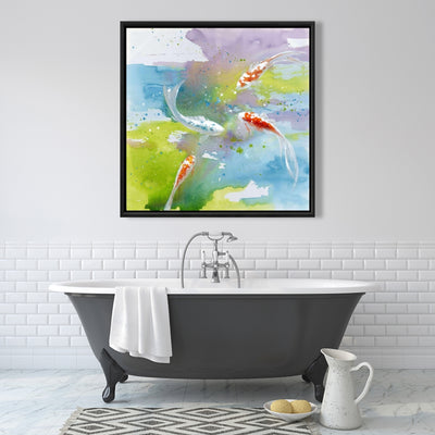 Koi Fish In Colorful Water, Fine art gallery wrapped canvas 36x36