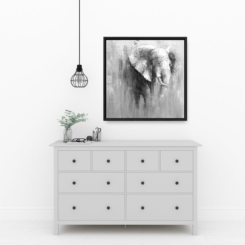 Abstract Grayscale Elephant, Fine art gallery wrapped canvas 36x36