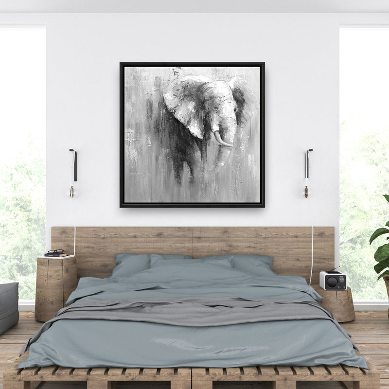 Abstract Grayscale Elephant, Fine art gallery wrapped canvas 36x36
