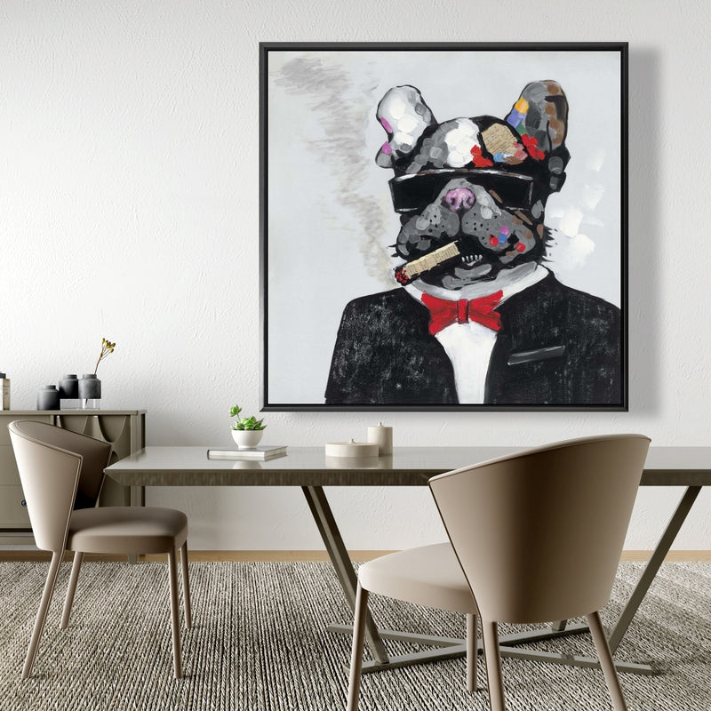 Smoking Gangster Bulldog, Fine art gallery wrapped canvas 24x36