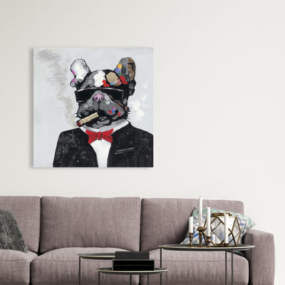 Smoking Gangster Bulldog, Fine art gallery wrapped canvas 24x36