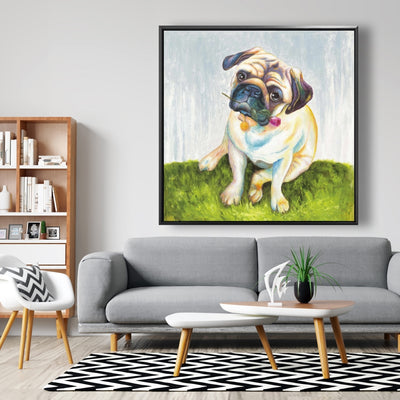 Cute Pug With A Rose In His Mouth, Fine art gallery wrapped canvas 24x36