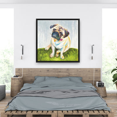 Cute Pug With A Rose In His Mouth, Fine art gallery wrapped canvas 24x36