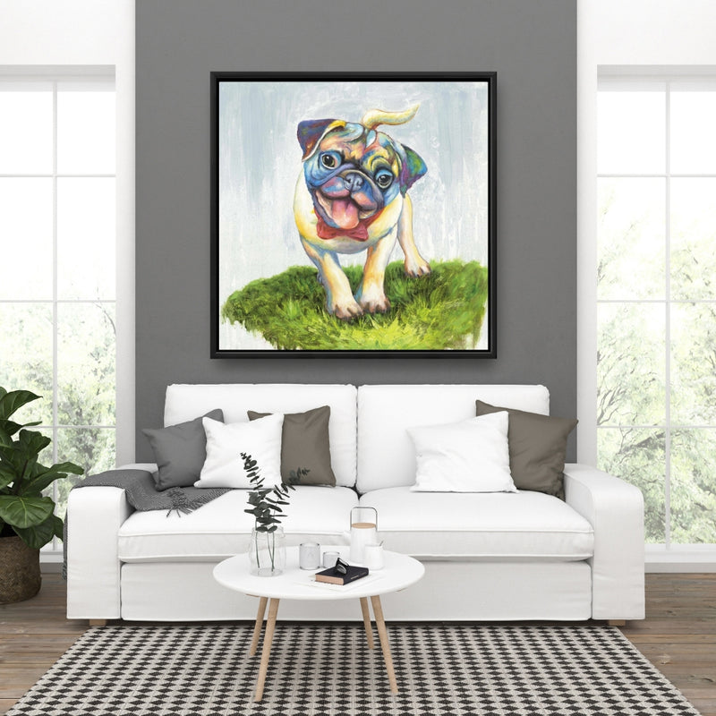 Colorful Smiling Pug, Fine art gallery wrapped canvas 24x36