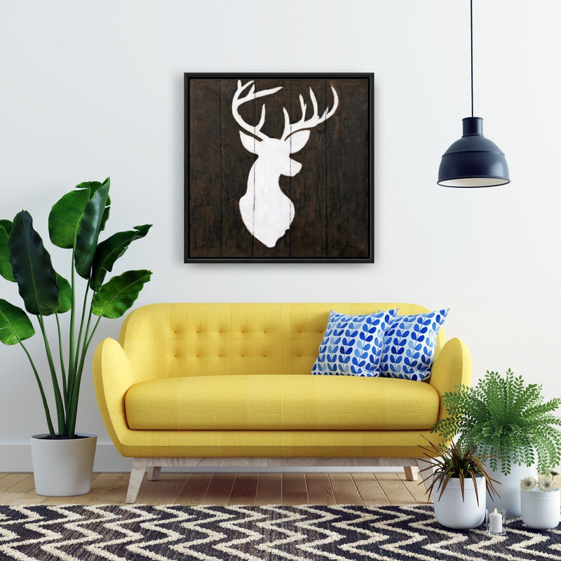 White Silhouette Of A Deer On Wood, Fine art gallery wrapped canvas 24x36