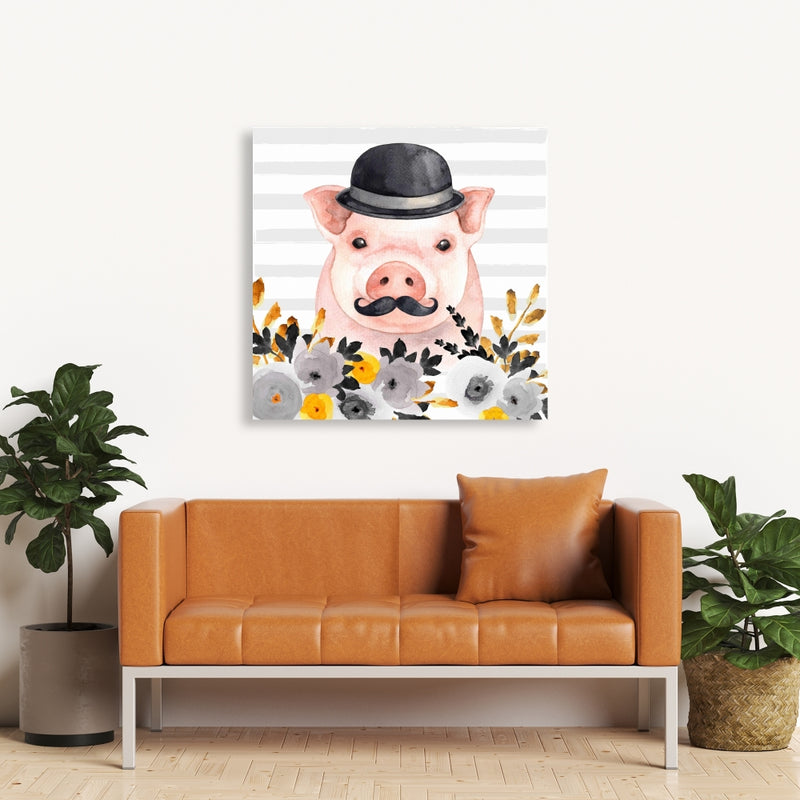 Small Detective Pig, Fine art gallery wrapped canvas 36x36