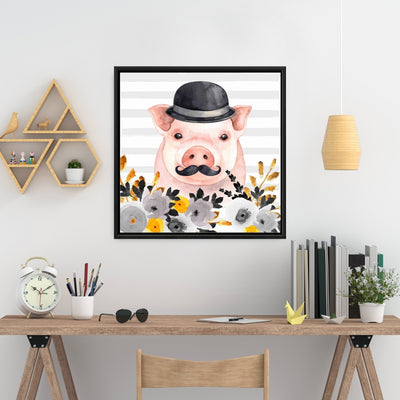 Small Detective Pig, Fine art gallery wrapped canvas 36x36
