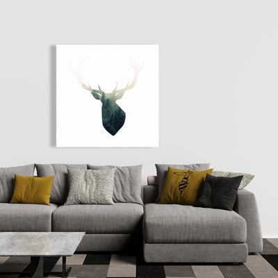 Deer Head With Green Landscape Shape, Fine art gallery wrapped canvas 36x36
