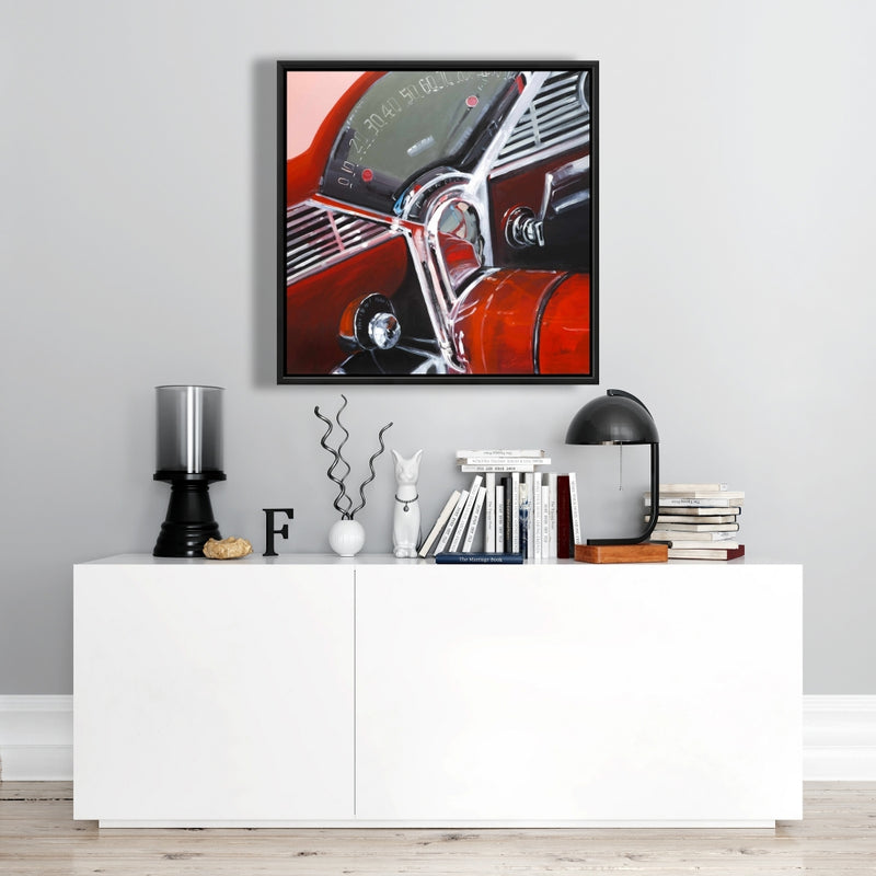 Vintage Red Car Dashboard, Fine art gallery wrapped canvas 16x48
