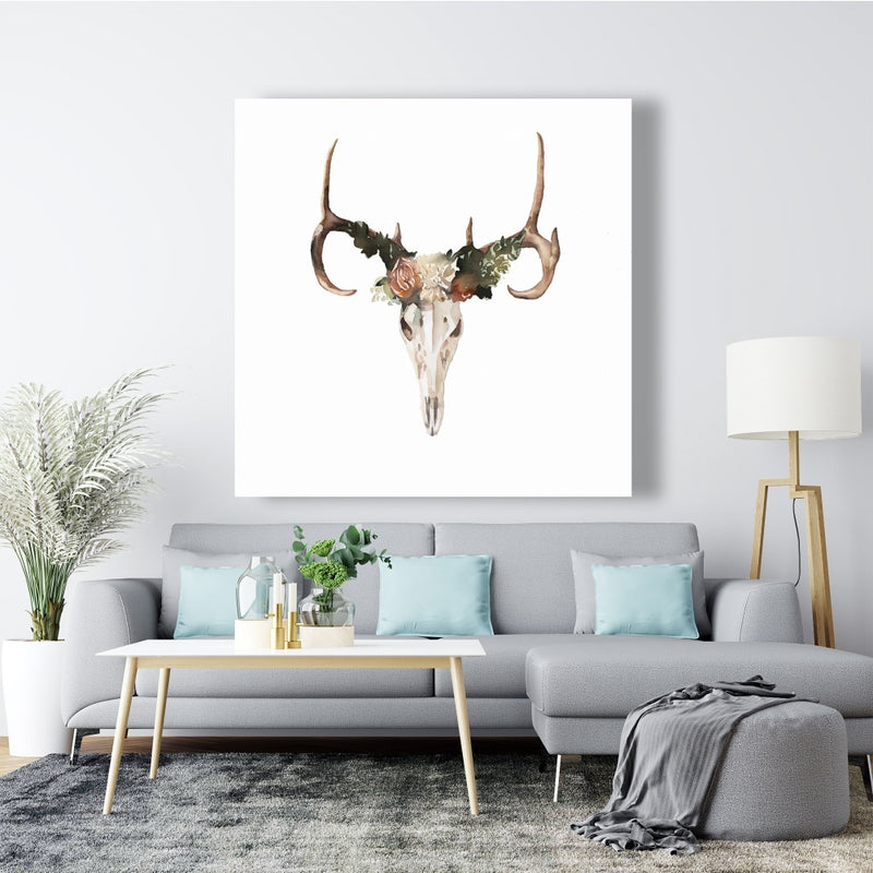 Deer Skull With Roses, Fine art gallery wrapped canvas 24x36