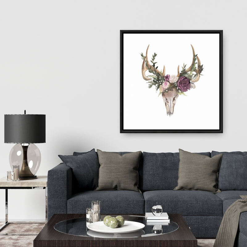 Deer Skull With Flowers, Fine art gallery wrapped canvas 24x36