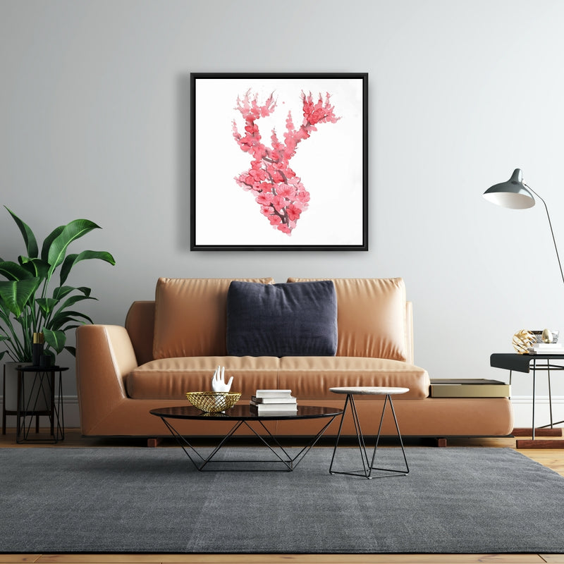 Deer With Cherries Blossom, Fine art gallery wrapped canvas 36x36