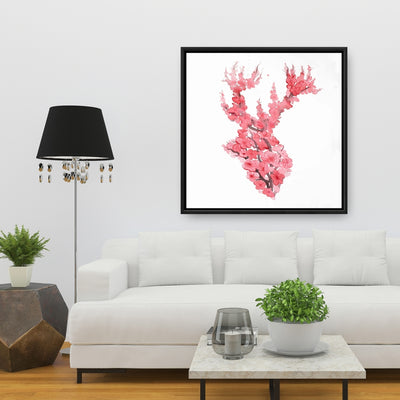 Deer With Cherries Blossom, Fine art gallery wrapped canvas 36x36