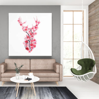 Deer In Cherry Blossoms, Fine art gallery wrapped canvas 36x36