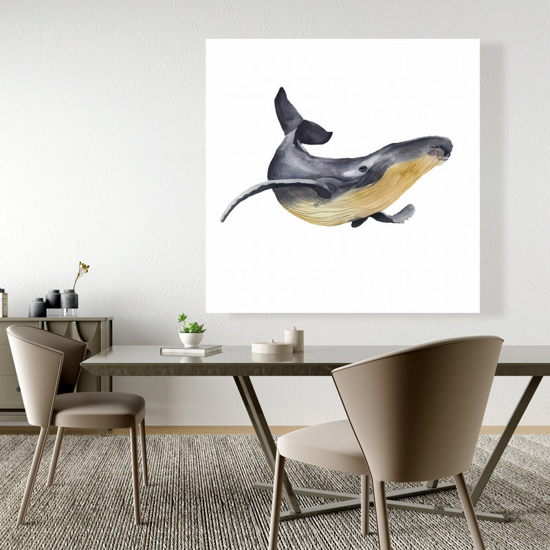 Watercolor Blue Whale, Fine art gallery wrapped canvas 24x36