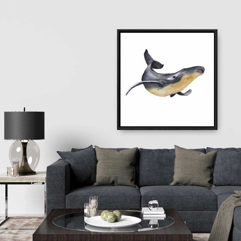 Watercolor Blue Whale, Fine art gallery wrapped canvas 24x36