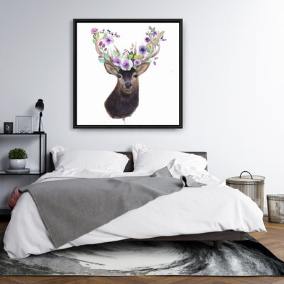Roe Deer Head With Flowers, Fine art gallery wrapped canvas 24x36