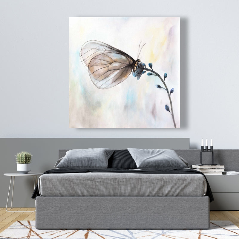 Butterfly On Blue Flowers, Fine art gallery wrapped canvas 24x36