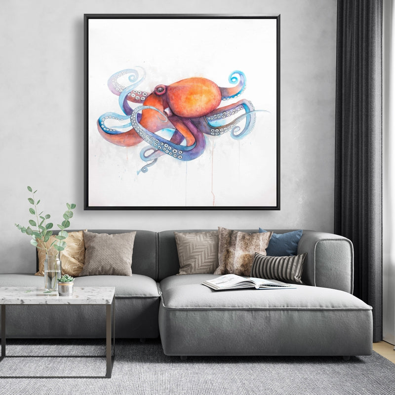 Colorful Octopus Profile, Fine art gallery wrapped canvas 36x36