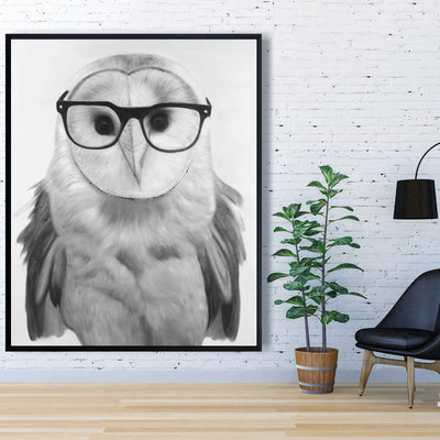 Realistic Barn Owl With Glasses, Fine art gallery wrapped canvas 24x36