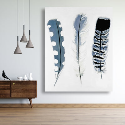 Delicate Blue Feathers, Fine art gallery wrapped canvas 36x36
