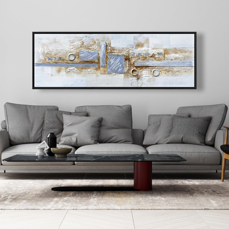 Abstract Circles And Squares With Metal Looking Finish, Fine art gallery wrapped canvas 16x48