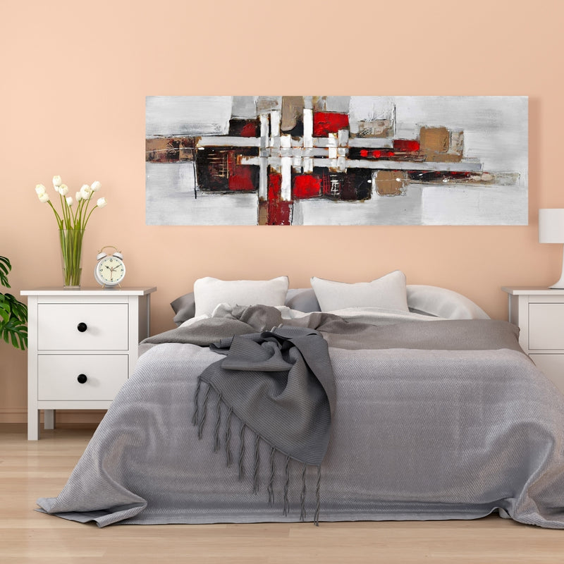 Abstract Shapes With Red Accents, Fine art gallery wrapped canvas 16x48