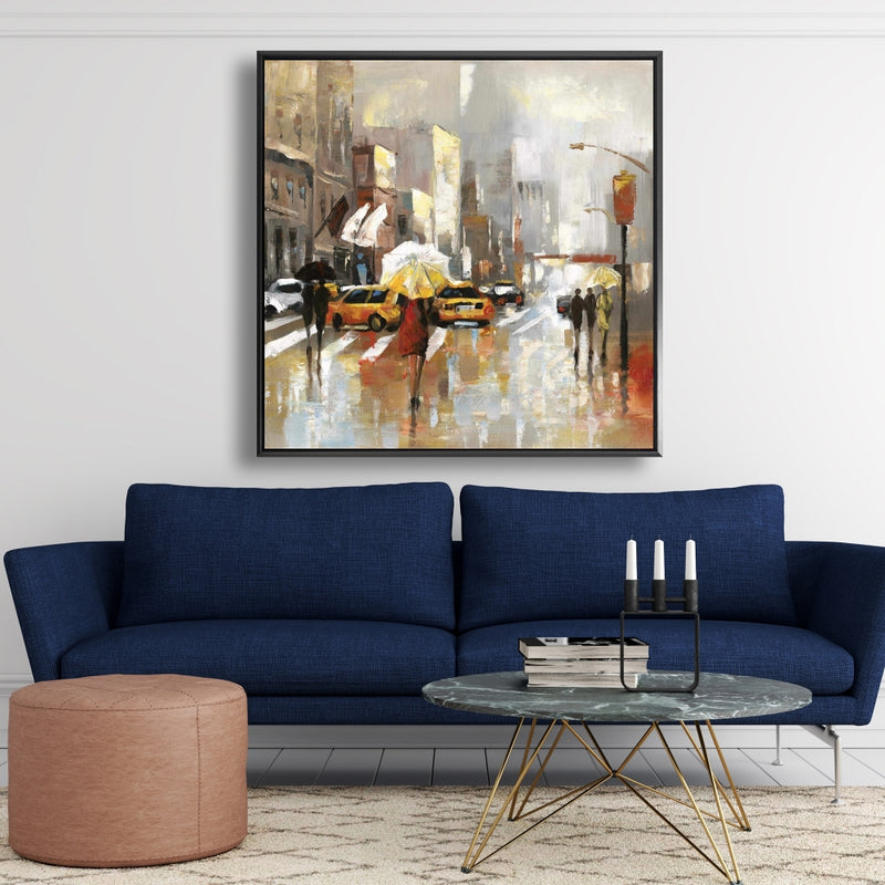 People With Umbrellas Walking Across The Street, Fine art gallery wrapped canvas 24x36