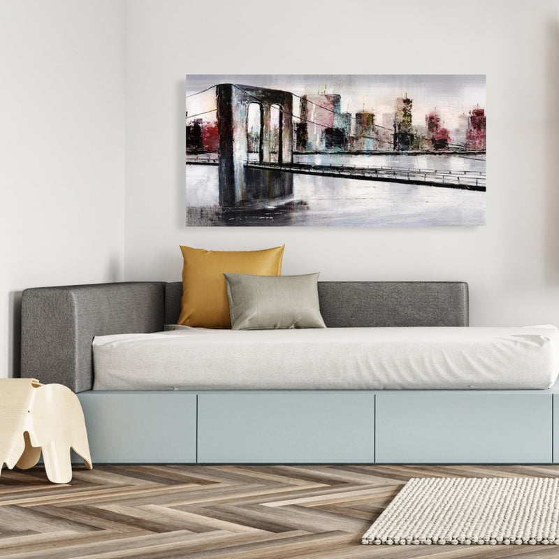Abstract Bridge Cityscape, Fine art gallery wrapped canvas 16x48