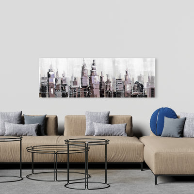Abstract Grayscale Cityscape, Fine art gallery wrapped canvas 16x48