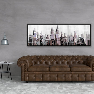 Abstract Grayscale Cityscape, Fine art gallery wrapped canvas 16x48