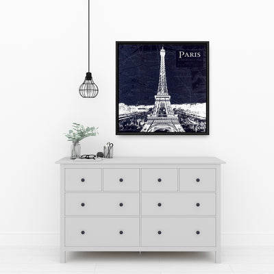 Paris Blue Print And Eiffel Tower, Fine art gallery wrapped canvas 36x36